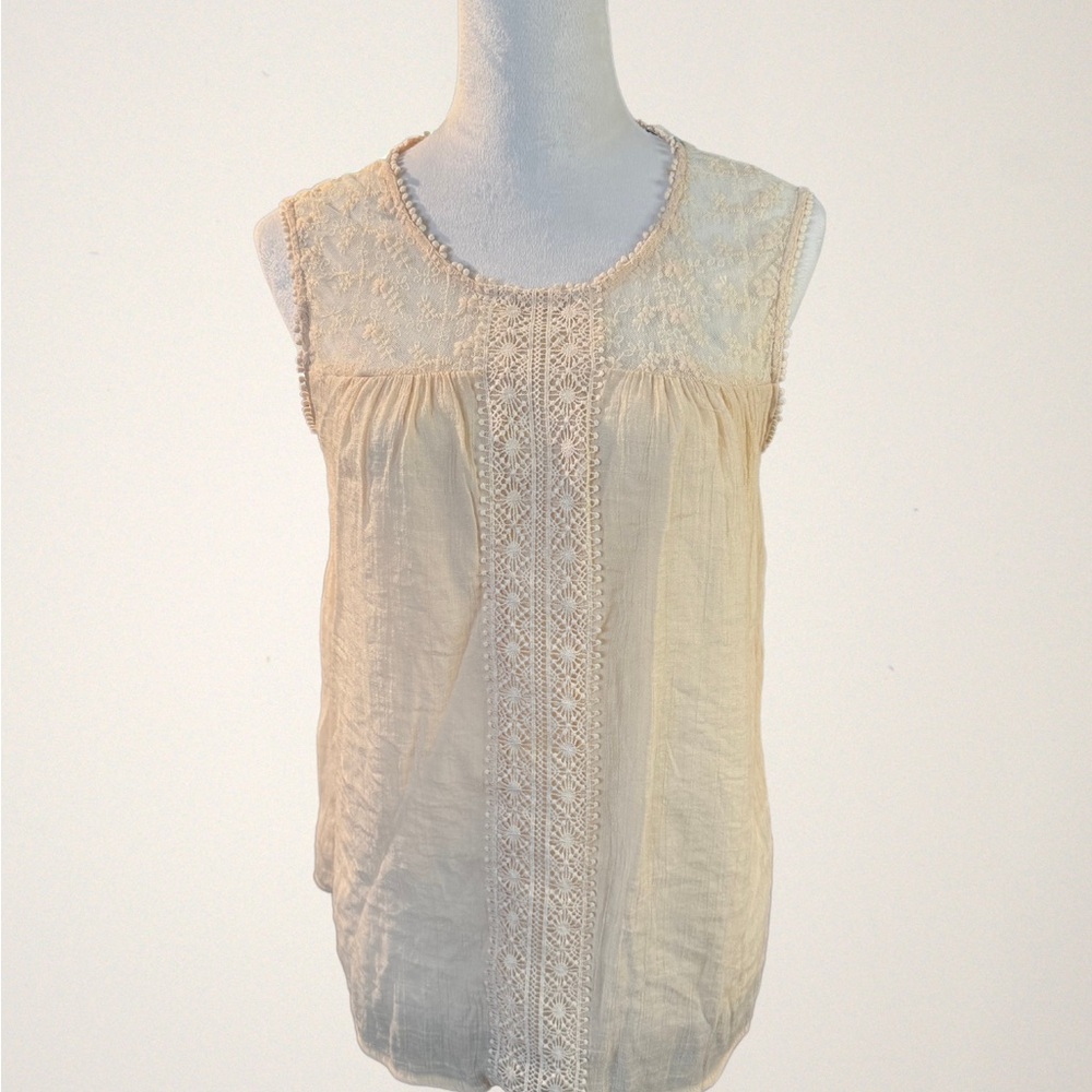 VALERIE STEPHENS Cream Sleeveless Peasant Top Crochet Lace Women’s Size Small